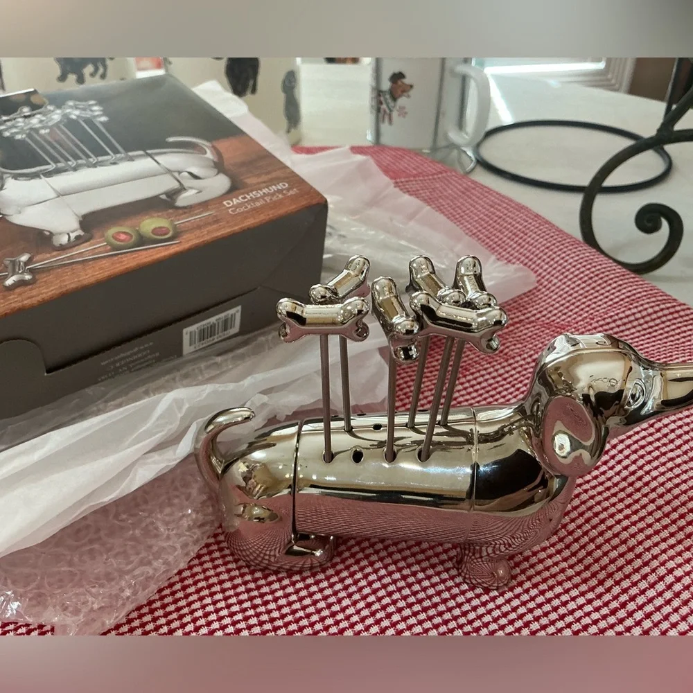Classic Godinger Dachshund Cocktail Pick and stand Set - Party or decor